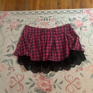 Hot Topic Pink and Black Plaid Mini Skirt